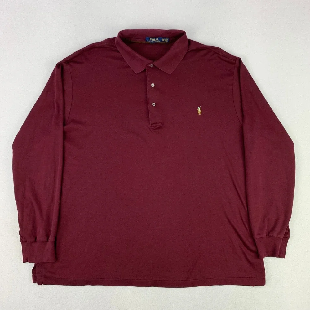 Polo Ralph Lauren Shirt Mens‎ 2XLT Burgundy Flesh Pony Long Sleeve Henley Preppy